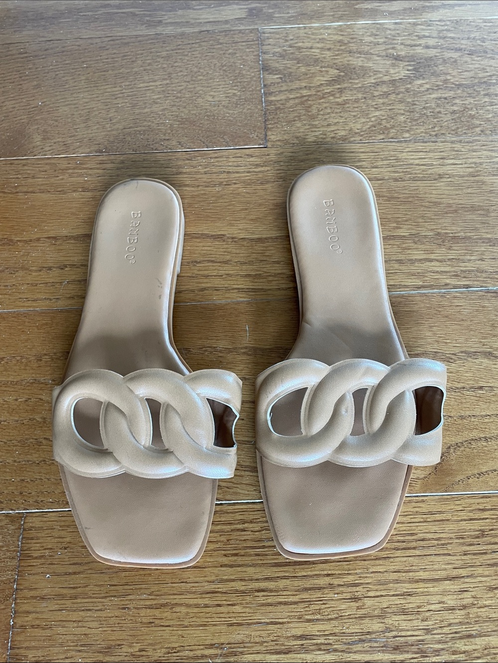 BAMBOO Beige Chain-Link Slide Sandals